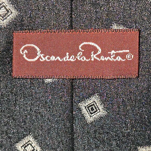 OSCAR DE LA RENTA BLACK TIE WITH GRAY DIAMOND DESIGN VINTAGE TRADITIONAL - Picture 3 of 5